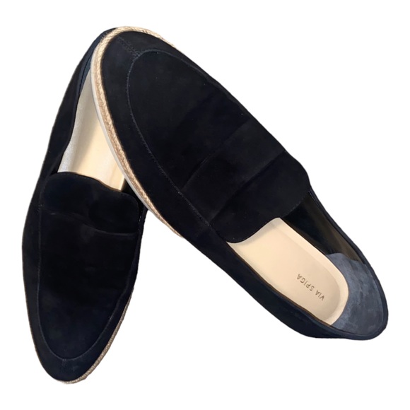 Via Spiga Tenley Platform Loafers Black Suede Espadrille Slip On Leather Size 11 - Picture 5 of 8